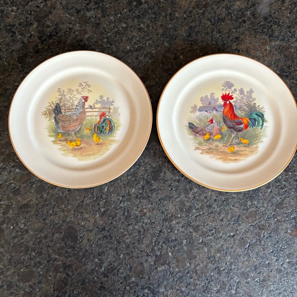 2 Pickard China Rooster Chicken Plates Signed Arndt